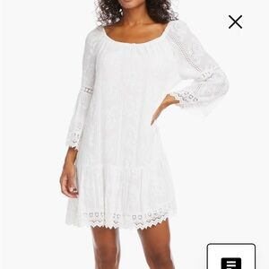 KAREN KANE White Mixed Lace Cottagecore Flowy Dress, Like New Cond., Size Large